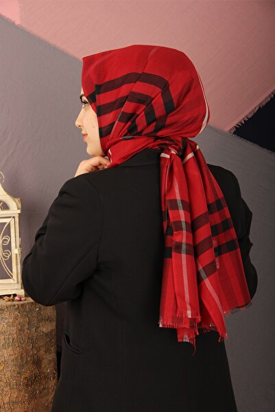 Genel Markalar Kırmızı Burberry Ekose Desen Ipek Şal