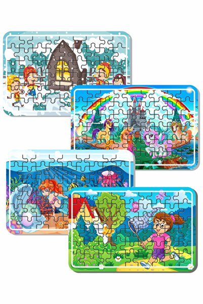 LİPYOS Kardan Ev, Unicorn, Deniz Kızı Ve Ilkbahardan Oluşan Ahşap Puzzle Set