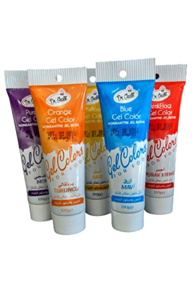 Dr. Gusto Dr Gusto 5 Li Set Mor /turuncu /sarı /mavi /bayrak Kırmızı Tüp Jel Gıda Boya 100gr
