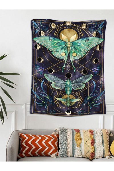Buka Shops Tapiserie de perete din catifea Fluture și fazele lunii 70x100 Cm
