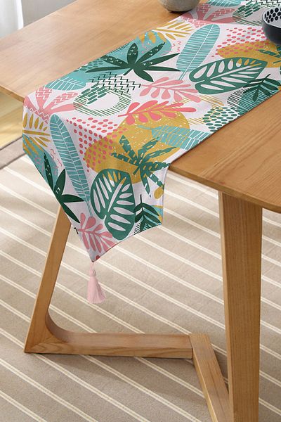 Realhomes Motiv cu frunze colorate abstracte, imprimat digital, design special, cu smocuri din chenille