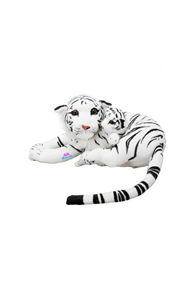 hediyecik Peluş Kaplan Ve Yavrusu Gerçek Görünümlü Beyaz 60 Cm