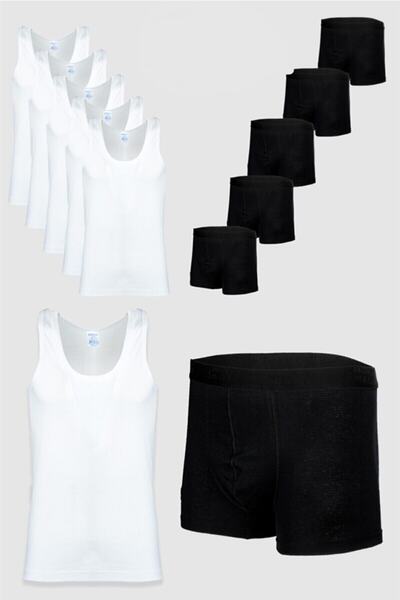 NACAR STORE 5'li Erkek Pamuklu Likralı Atlet Boxer Takımı