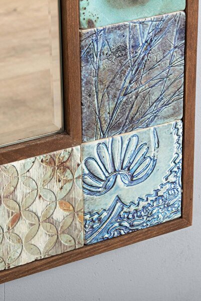 bluecape Liverpool Doğal Ağaç 62x152 Cm Antik Limra Taş Çerçeveli Dekoratif ayna