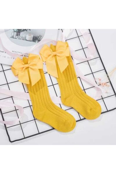 ESES BEBE جوارب للأطفال تصل إلى الركبة مع فيونكة صفراء