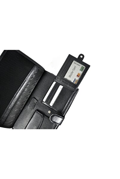 Eminsa Erkek Siyah Hakiki Deri Saplı El Çantası