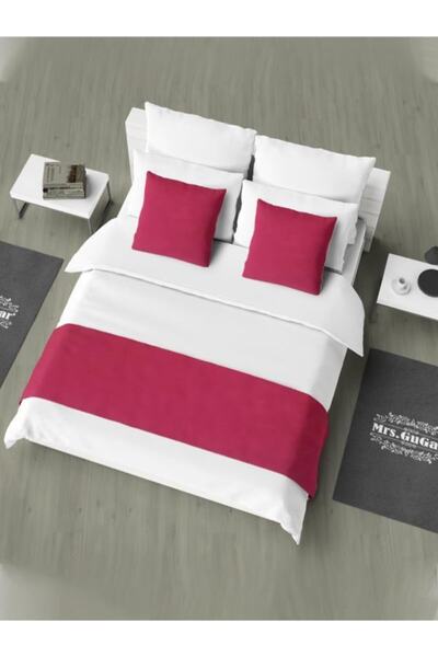 Mrs.Gugar Single Bed Set - Runner and Throw Pillow Cover, Red