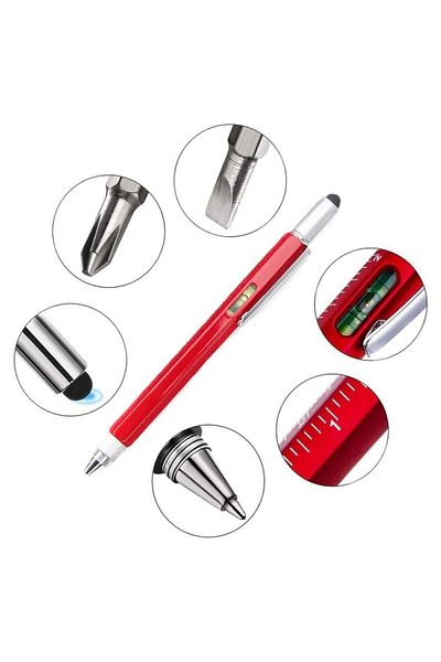 SEDEF SİLVER Engineer Pen with Spirit Level, Ruler and Screwdriver