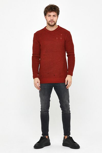 COOL TARZ Ανδρικό πλεκτό πουλόβερ Claret Red Destroyed Model