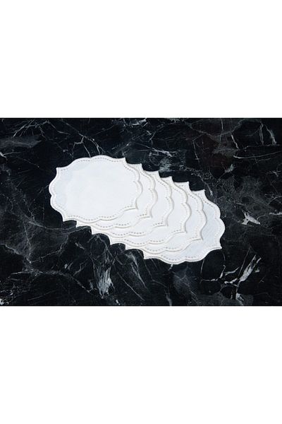 CASANUOVA 6-Piece Cocktail Napkin Embroidered Lisa Linen Effect ( Cream )