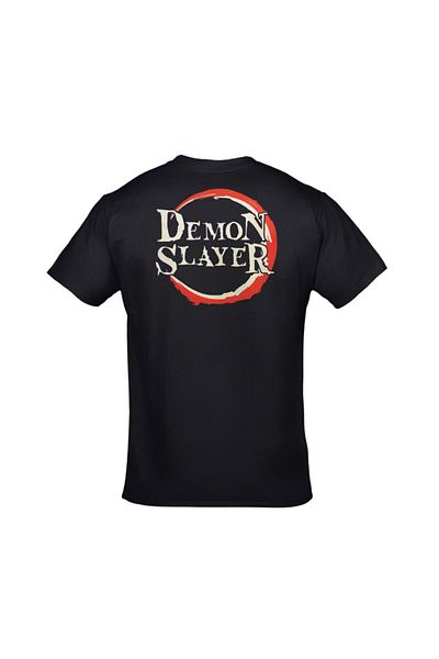 Orijin Tekstil Demon Slayer Kimetsu No Yaiba Anime Front Back Printed Unisex Black Tshirt