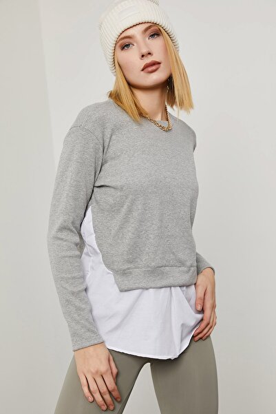 XHAN Graues Rock-Web-Sweatshirt für Damen 0YZK2-10661-03