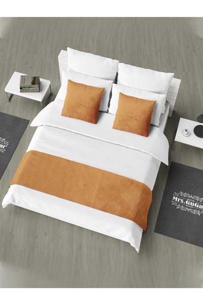 Mrs.Gugar Cinnamon Colored Double Bed Runner - 43x43 cm Throw Pillow Cover