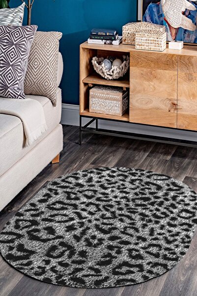 THEMODERNHANE Leopar Desenli Oval Dijital Baskılı Yıkanabilir Kaymaz Tabanlı ...