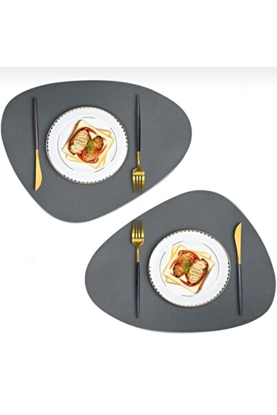 Yumak Dekor Grup 6 Kişilik 12 Parça Asimetrik Koyu Gri Deri Amerikan Servis S...