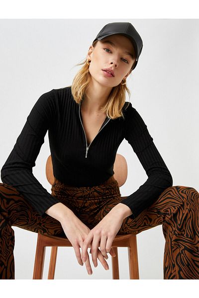 Koton Tricou cu mânecă lungă cu nervuri cu fermoar