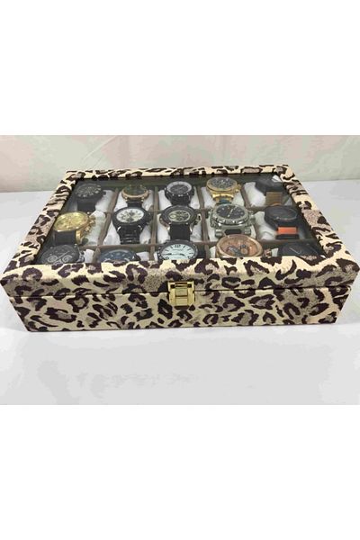 Kelepir Fırsatlar Leopard Patterned Soft Padded 15 Wristwatch Capacity Watch Box