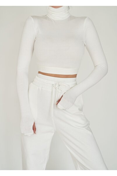 Nikki Couture Beyaz Balıkçı Yaka Crop Top