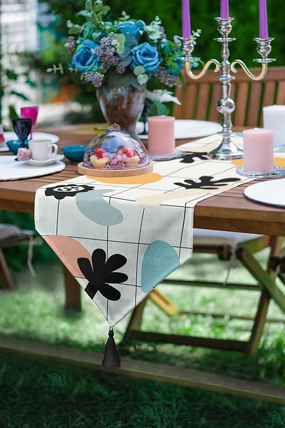 Realhomes Alergăre triunghiular de chenille cu ciucuri cu design special, cu motiv de frunze de desen Onedraw pe fundal colorat
