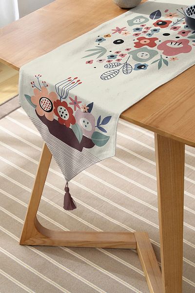 Realhomes Floral Pattern Ειδικού Σχεδιασμού Φουντωτό Τρίγωνο Runner σενίλ με έγχρωμο σκηνικό Onedraw Σχέδιο