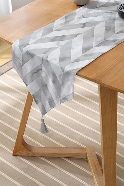 Realhomes Alergăr triunghiular din chenille cu design special modern, cu podea de marmură cu model geometric