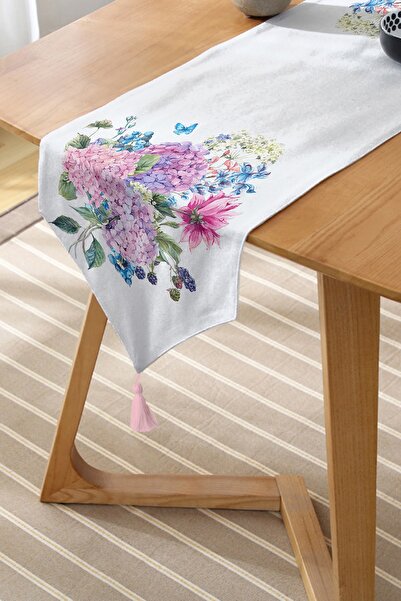 Realhomes Livense Özel Tasarım Dijital Baskılı Modern Püsküllü Şönil Üçgen Runner