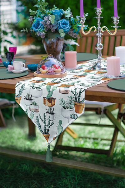 Realhomes Cactus Imprimat Decorativ Imprimat Digital Design Special Cu ciucuri Chenille Triunghi Runner