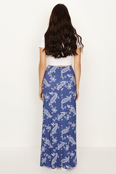 Select Moda Fusta maxi albastra cu model etnic de dama