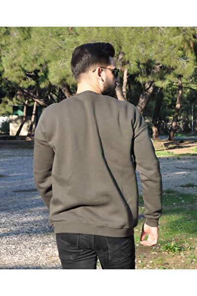 WELLHS Unisex Haki Geyik Nakışlı Oversize Sweatshirt