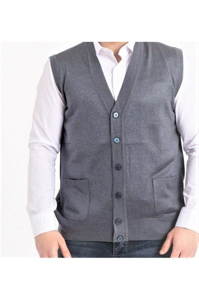 HMZ GİYİM Men's Thin Wool Knit Indigo Knitwear Vest