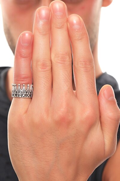 LABALABA Erkek Antik Gümüş Kaplama Ayarlanabilir Kral Tacı Yüzük