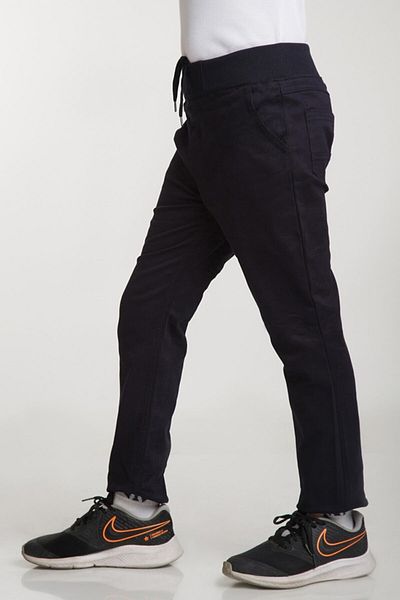 OKULCA Navy Blue Ribbed Waist Lycra Canvas School Trousers