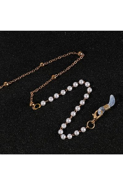 platin hediyelik Women's Pearl Beaded Sunglasses Chain Glasses Rope Strap Accessory
