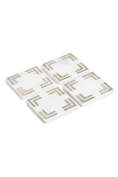 Sümeyra Marble Art طقم قواعد أكواب رخامية مربعة مكون من 4 قطع
