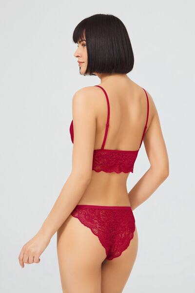 Cottonhill Női bordó csipke átlátszó, vezeték nélküli melltartó szett