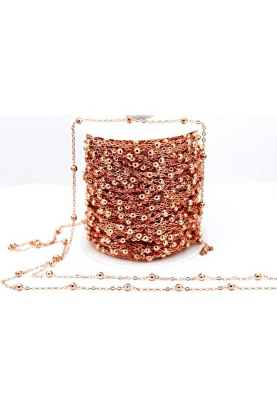 yfhobi 1 Metre - 4 Mm Misketli 0.40 Mm Düz Zincir - Rose Kaplama Kolye Zinciri