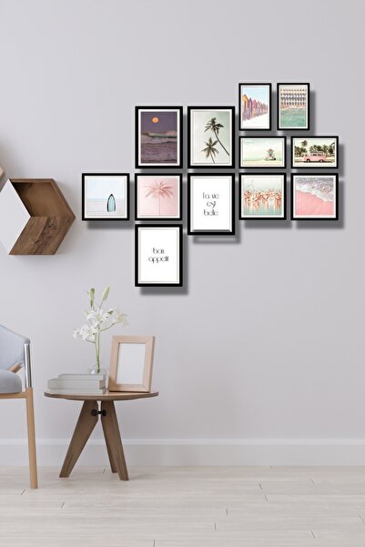 NT Handmade 12 Parça Ahşap Tablo Seti - Pembe T2 Woswos Salon Otuma Yatak Oda...