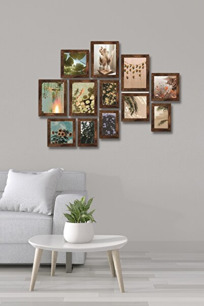 NT Handmade 12 Parça Ahşap Tablo Seti - Renkli Çiçekler Salon Otuma Yatak Oda...