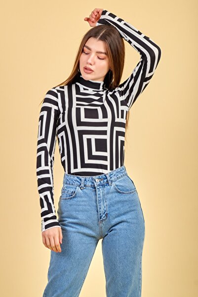 ladyzey Women's Black and White Patterned Half Fisherman Body