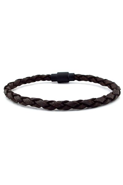 Solfera Brown Braid Matte Leather Metal Magnet Men's Bracelet M019m