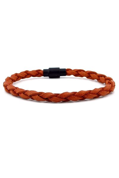 Solfera Tan Real Hair Braid Matte Leather Metal Magnet Men's Bracelet M019d
