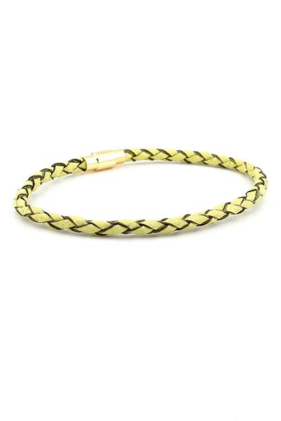 Solfera Yellow Beige Real Hair Braid Leather Metal Magnet Men's Bracelet M018d