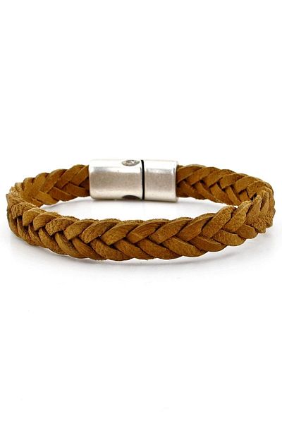 Solfera Tan Soft Braid Leather Metal Magnet Men's Bracelet M020b