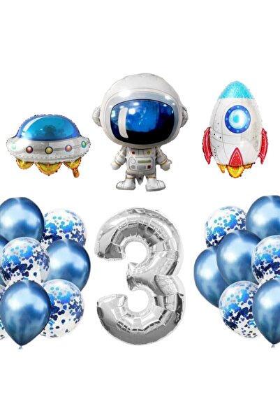 MERİ PARTİ 3 Yaş Uzay Temalı Folyo Set Uzay Astronot Doğum Günü Set