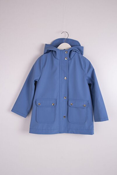 Aslı Türkoğlu معطف واق من المطر للأطفال بجيب مسطح باللون الأزرق المخضر