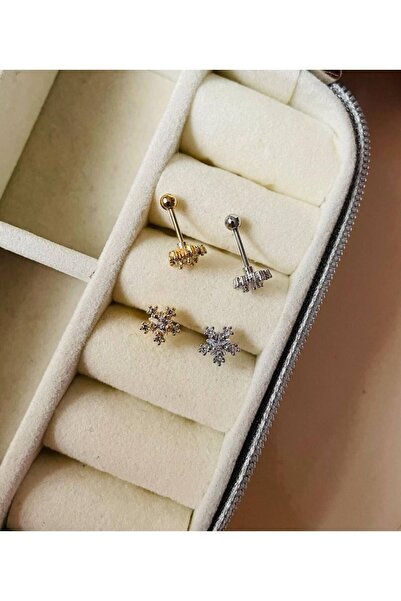 Mien Store Kadın / Kız Silver Rengi Cerrahi Çelik Taşlı Yıldız Tragus Kıkırda...