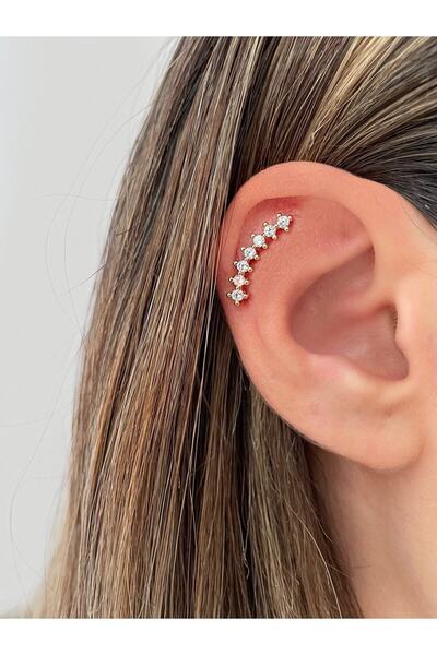 Mien Store Kadın / Kız Gold Rengi Cerrahi Çelik 7 Taşlı Tragus Kıkırdak Piercing 6mm