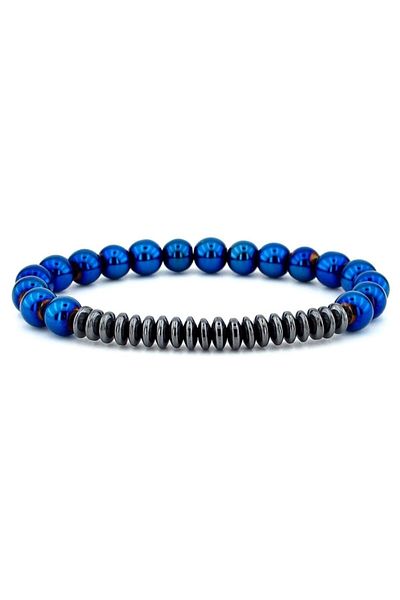 Solfera Navy Blue Shiny Hematite Natural Stone Men's Bracelet J0162
