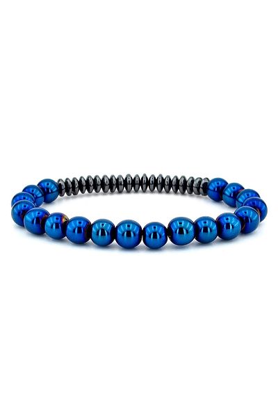 Solfera Navy Blue Shiny Hematite Natural Stone Men's Bracelet J0162