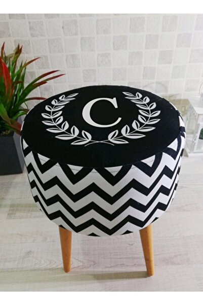 PufyHome Harf Serisi C Özel Tasarım Gürgen Ayaklı Dekoratif Puf Koltuk